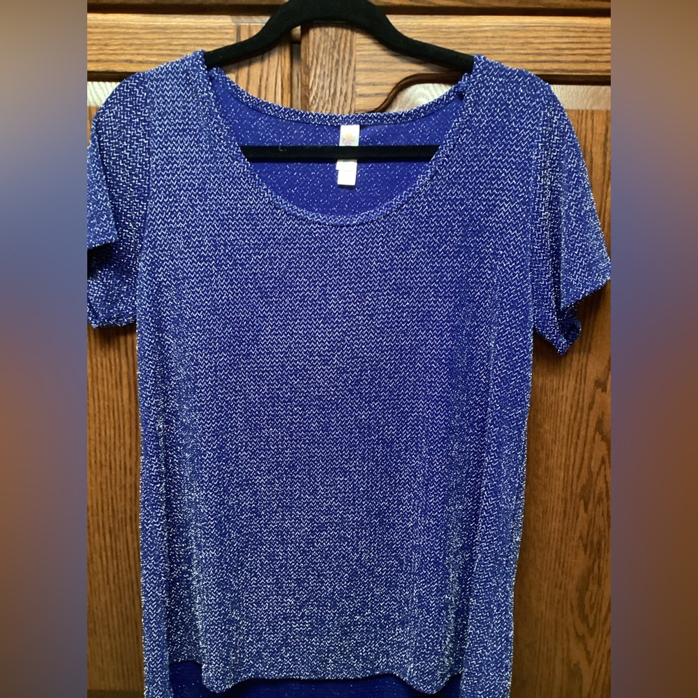 LuLuRoe sparkly silver and deep royal blue top